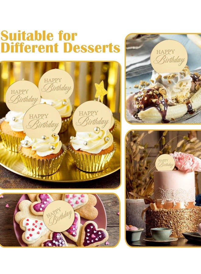 10PCS Gold Mirror Acrylic Cupcake Toppers Disc Happy Birthday Cake Decoration Circle Round Shape DIY Party Supplies - Image 3